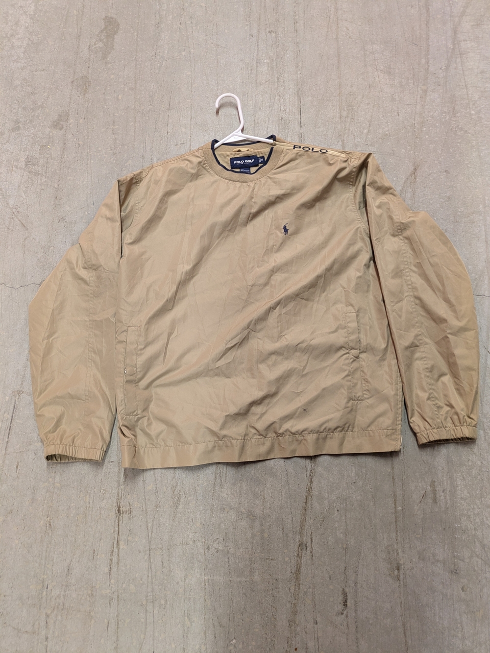 Ralph Lauren Tan Crew Neck Windbreaker with Navy Logo